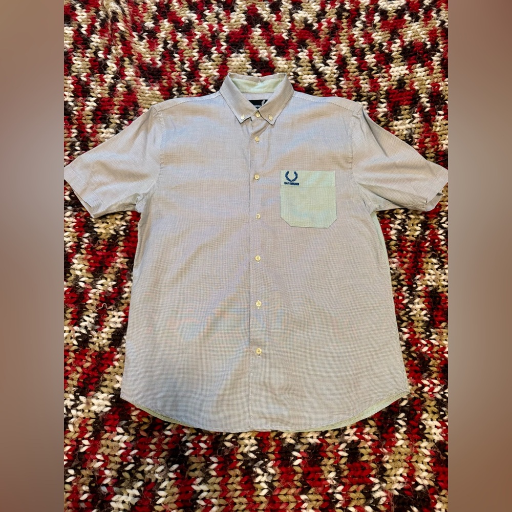 Raf Simons / Fred Perry Blue / Green Button-up Sz 38
